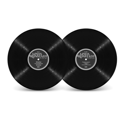 Two black vinyl records with a label on a white background