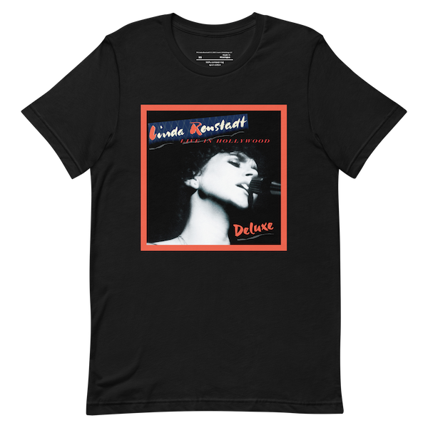 tee-black-"Linda Ronstadt Live in Hollywood deluxe" Linda singing photo