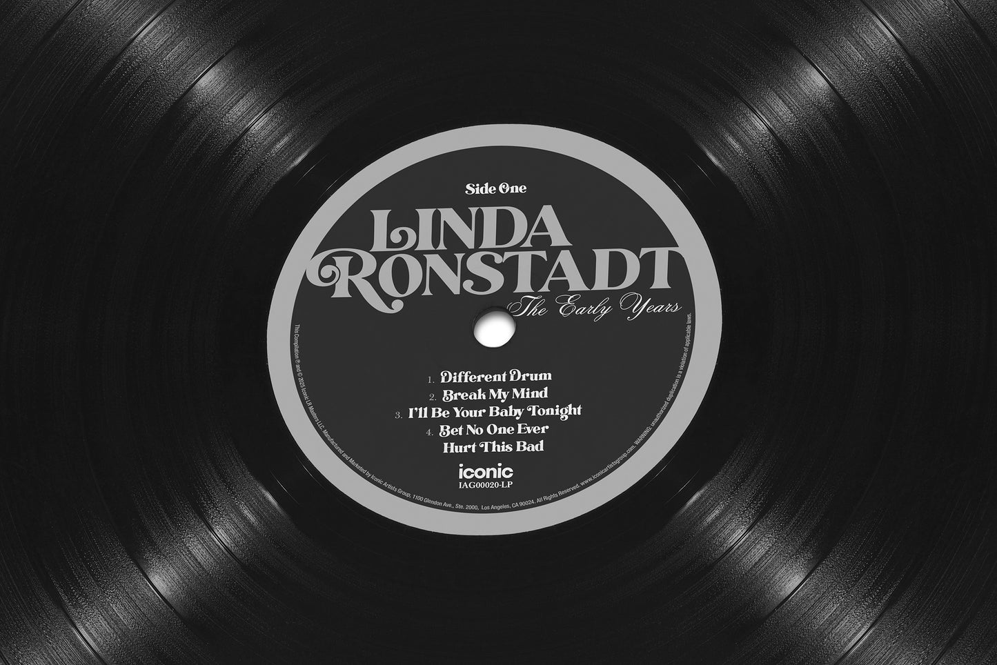 Vinyl record with a label featuring "Linda Ronstadt" on a black background